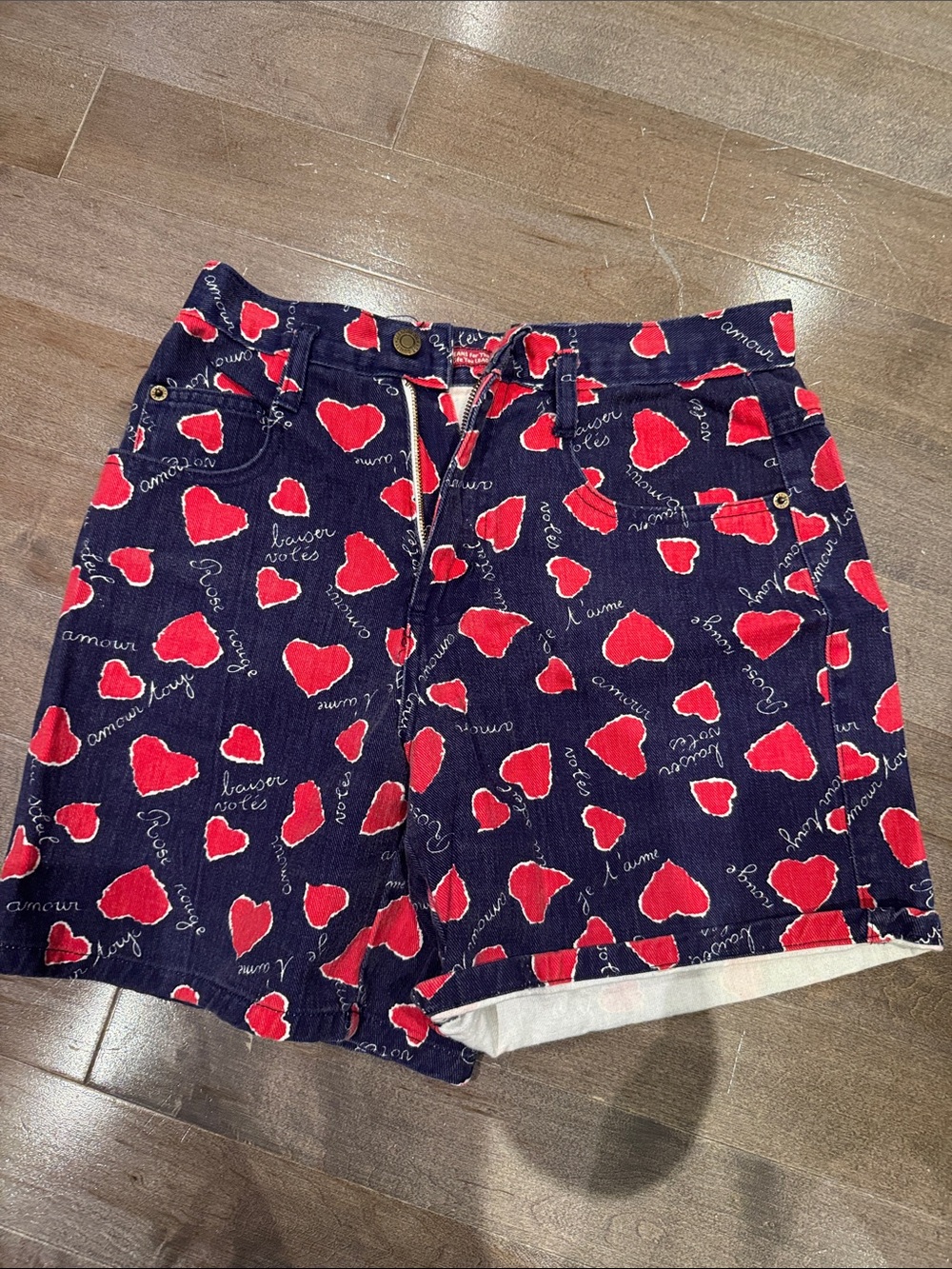Vintage French Hearts Soft Denim Shorts